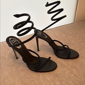 Rene Caovilla Black Spiral Strap Heels
